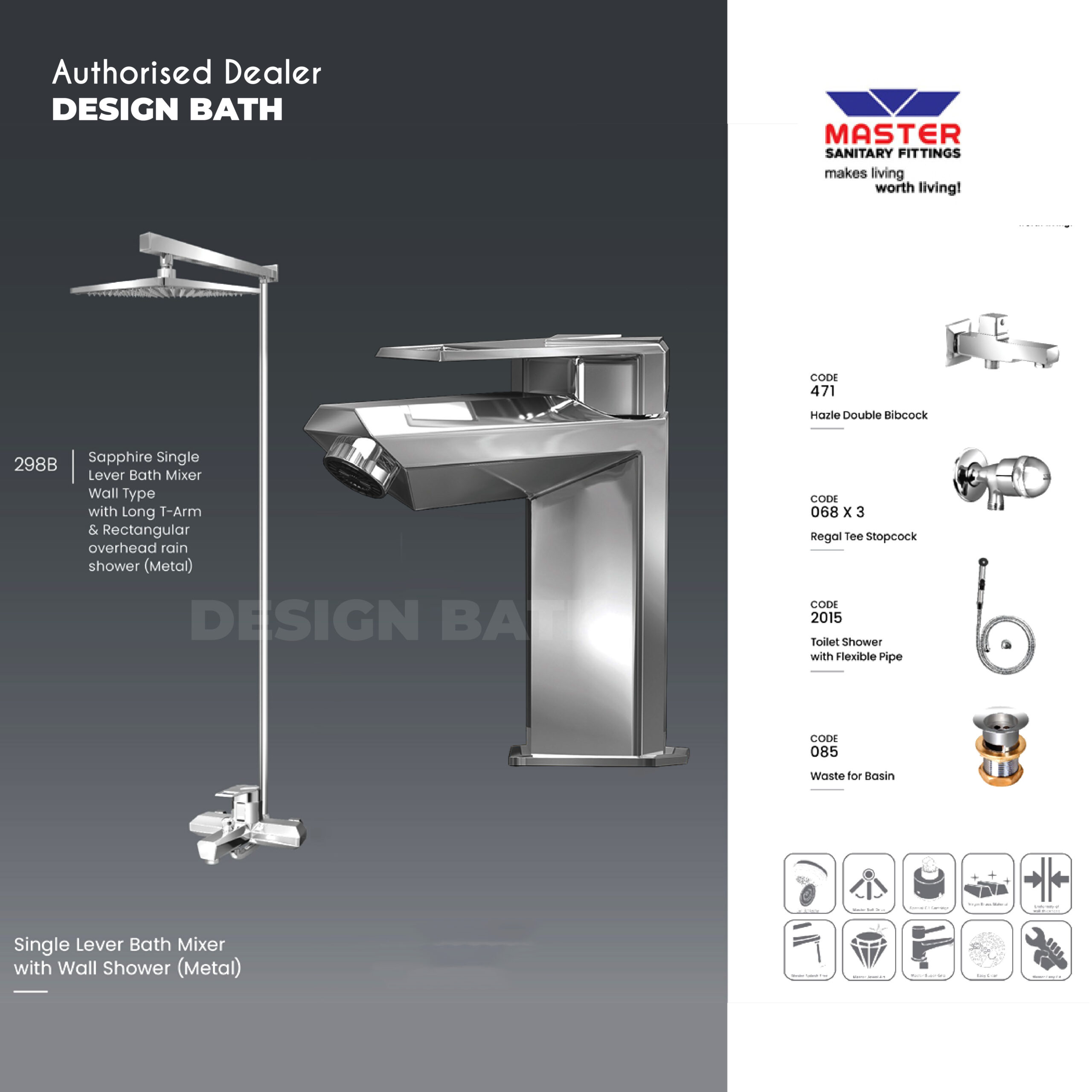 Master Sanitary Fitting Complete Saphire Single Lever Bath Mixer Set