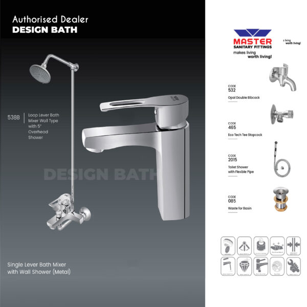 Master Sanitary Fitting Complete Loop Lever Bath Mixer Set 538B