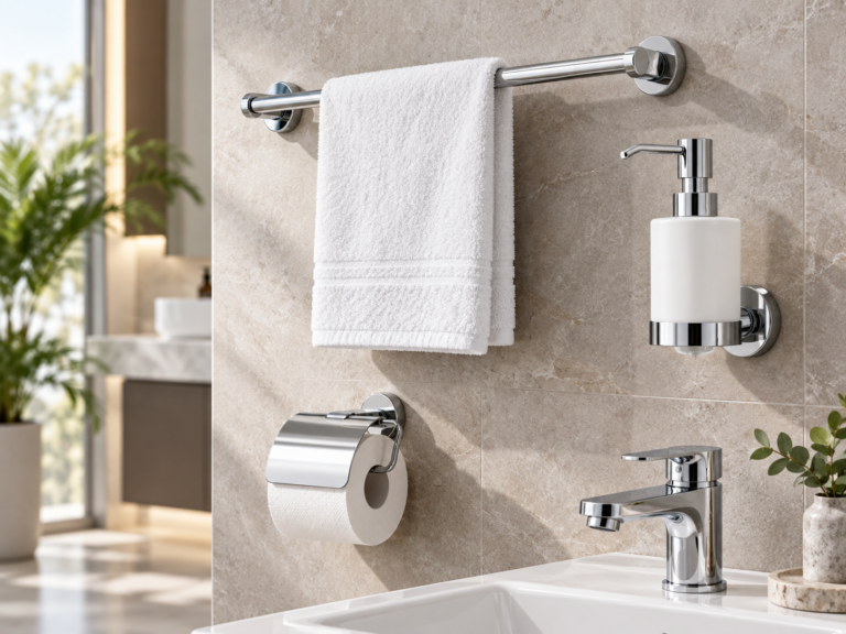 Faisal Sanitary towel rail, soap dispenser and bathroom accessories