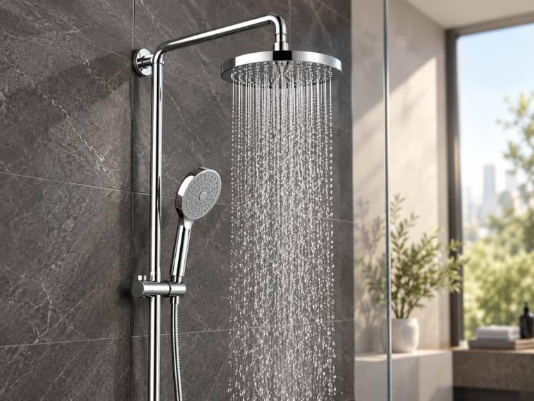 GROHE rain shower and mixer installed in a modern Lahore bathroom